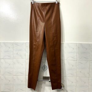 Zara Brown Edgy 80s 90s Casual Chic Minimalist Faux Leather Leggings Pants Small